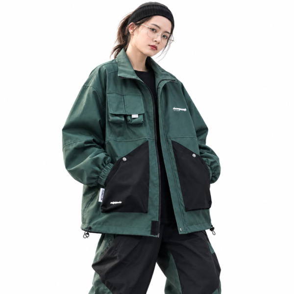 Color Block Baseball Uniform Jacket Women Loose Fit