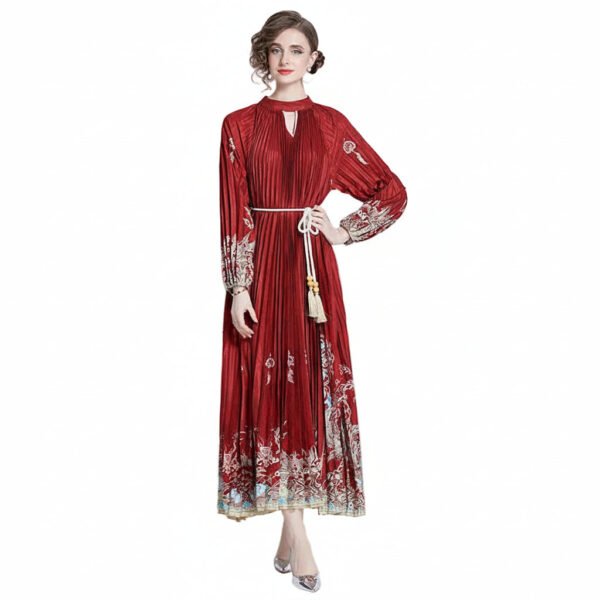 Pleated Tassel Belt Dress Women Free Size
