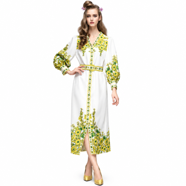 Retro Temperament Printed A-Line Dress Women